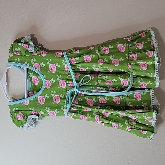 Girls' Sweet Honey Floral Dress, Green/Pink, Size 18mos, NWT - Picture 2 of 5